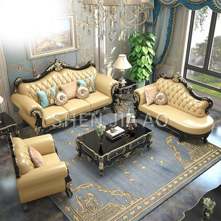 Buy color-5 European Leather Sofa Luxury Solid Carved Sofa