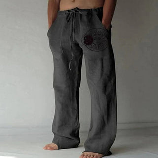 Buy color2 Solid Full Length Soft Linen Pants Mid Waist Pocket Drawstring
