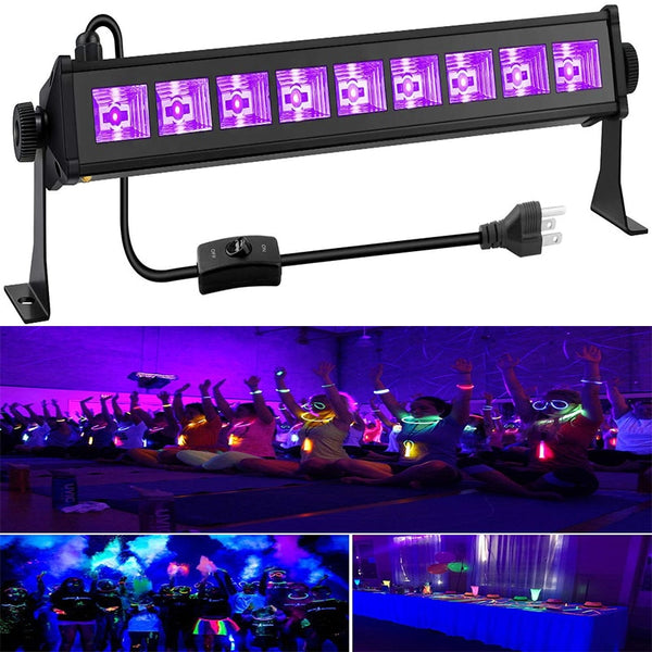 9 LED Disco UV Violet Black Lights 30W UV Light Bar Glow In The Dark