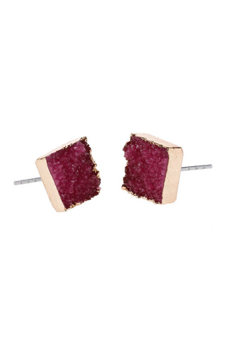Buy fuchsia Hde2939 - Square Druzy Stone Stud Earrings