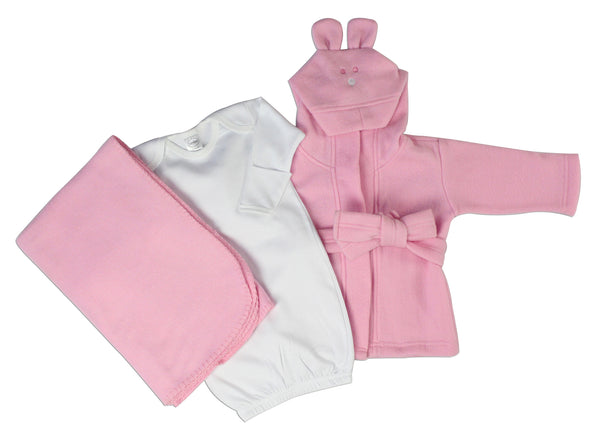 Bambini Newborn Baby Girls 3 Pc Layette Set (Gown, Robe, Fleece