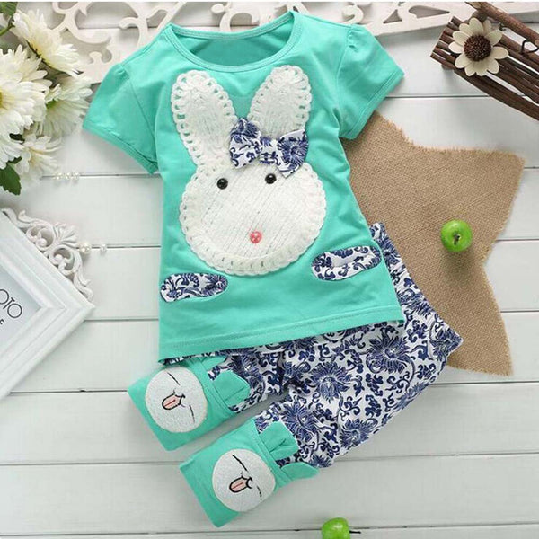Baby Girls Bunny Embroidered Short Sleeve Suit Set