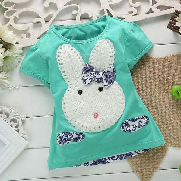 Baby Girls Bunny Embroidered Short Sleeve Suit Set