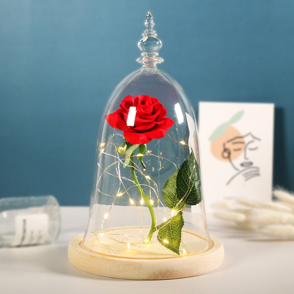 Beauty And The Beast Red Rose Artificial Flowers Rose In Glass Dome