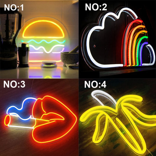 Cigarette Mouth Led Neon Night Sign Rainbow Neon Light Signs Wall USB