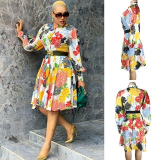 Buy 95669 Plus Size Loose Casual Dress Printed Long Sleeve Dress Fashion