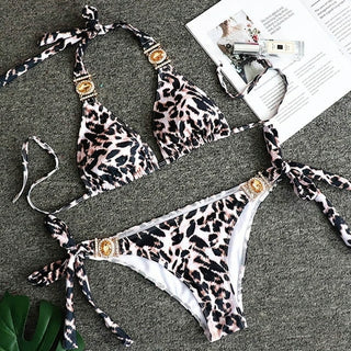Buy b008leopard rhinestone straps bikini