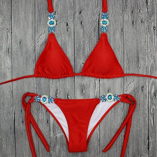 Buy b005red rhinestone straps bikini