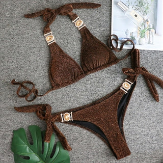 Buy b008shinygold rhinestone straps bikini