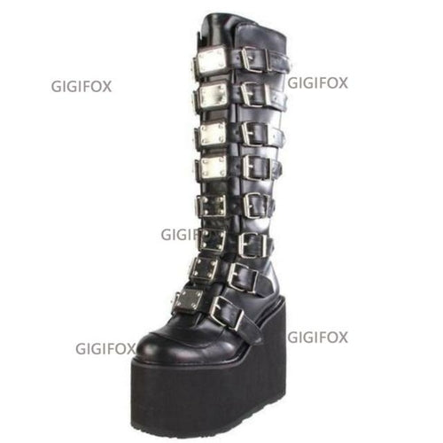 GIGIFOX Brand Fashion Gothic Street Cool Wedges Woman Shoes Buckles