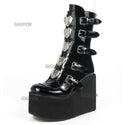 GIGIFOX Brand Fashion Gothic Street Cool Wedges Woman Shoes Buckles