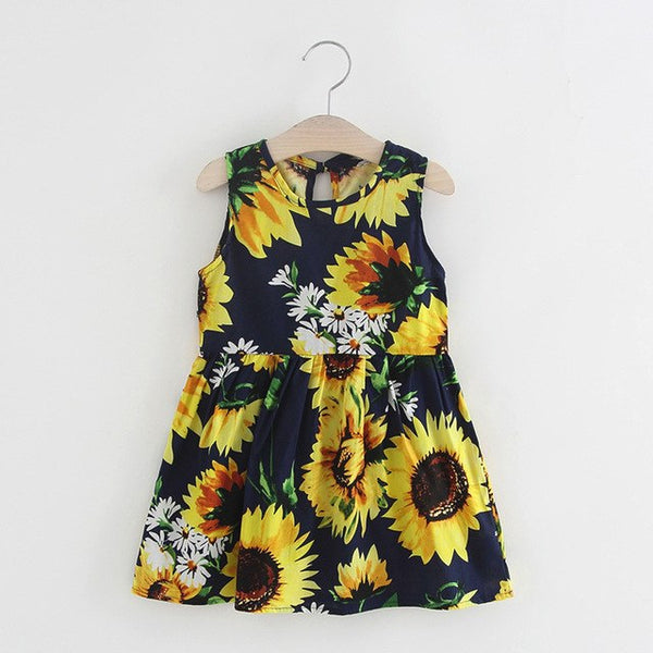 Girls summer dress with bow back flower print