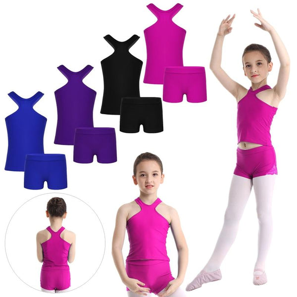 Kids Girls 2piece sleeveless Gym Workout Fitness Activewear Ballet