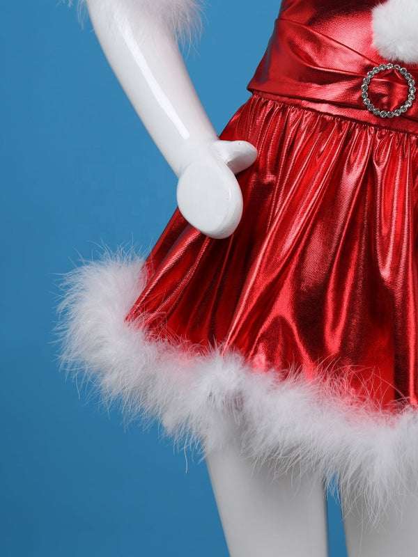 Kids Girls Christmas Dance Costume Shiny  Long Sleeves Jazz Modern