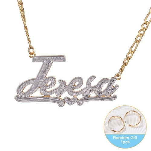 Birthstone Personalized Name Necklace Double Gold Plated