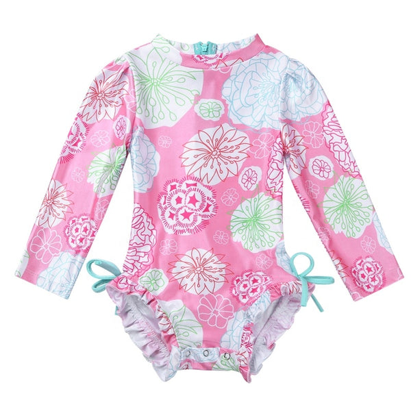 Infant Baby Girls One-piece Long Sleeves Gym Sport Bodysuit Floral
