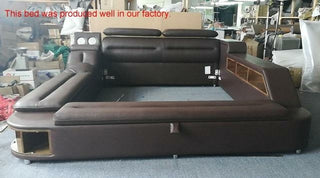 Buy blue High Quality Genuine leather bed frame Soft Beds massager storage safe
