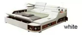 Buy brown High Quality Genuine leather bed frame Soft Beds massager storage safe