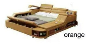 Buy light-gray High Quality Genuine leather bed frame Soft Beds massager storage safe