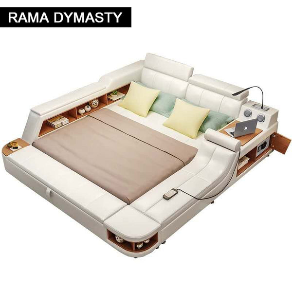 High Quality Genuine leather bed frame Soft Beds massager storage safe