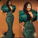 Hunter Green Prom Dresses With Puff Sleeves Bead Sequined Mermaid