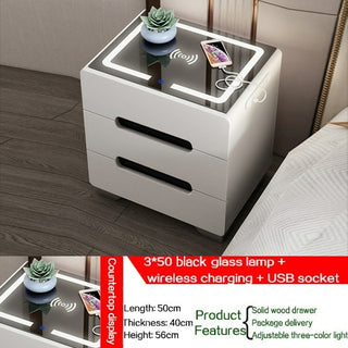 Buy black-luxury-style Intelligent Bedside Table Bedroom Storage Cabinet Modern Wireless
