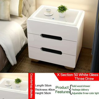 Buy white-three-drawer Intelligent Bedside Table Bedroom Storage Cabinet Modern Wireless