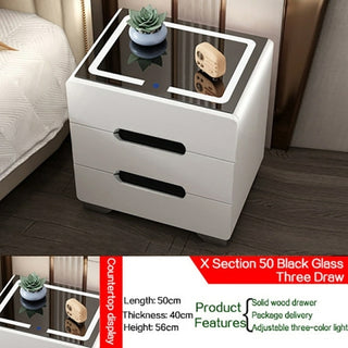 Buy black-three-drawer Intelligent Bedside Table Bedroom Storage Cabinet Modern Wireless