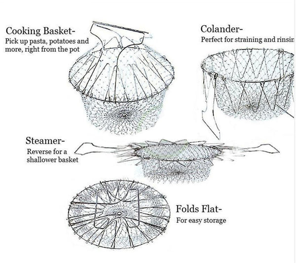 JOYLOVE Foldable Steam Rinse Strain Fry French Chef Basket Magic