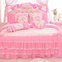 Korea Pink Princess Bedding Set Home Textile Lace Bow Ruffles Flower