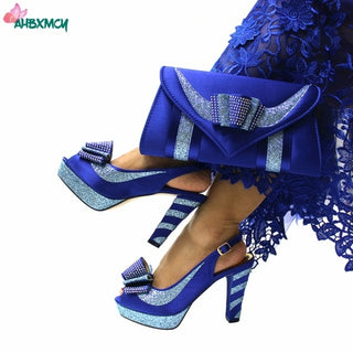 Buy royal-blue Peep Toe Matching Shoes and Bag Set in