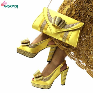 Buy yellow Peep Toe Matching Shoes and Bag Set in
