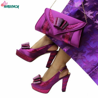 Buy magenta Peep Toe Matching Shoes and Bag Set in
