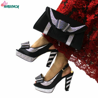 Buy black Peep Toe Matching Shoes and Bag Set in