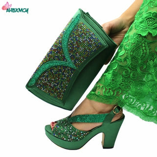 Buy green CRYSTAL Shoes and Bag Set in