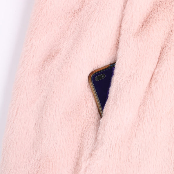 Nerazzurri Winter Pink Fluffy Soft Light Faux Fur Jacket Women with