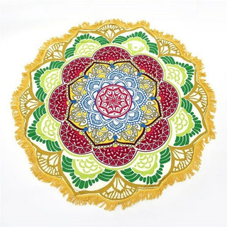 Buy yellow New Round Beach Towel Tapestry Tassel Decor With