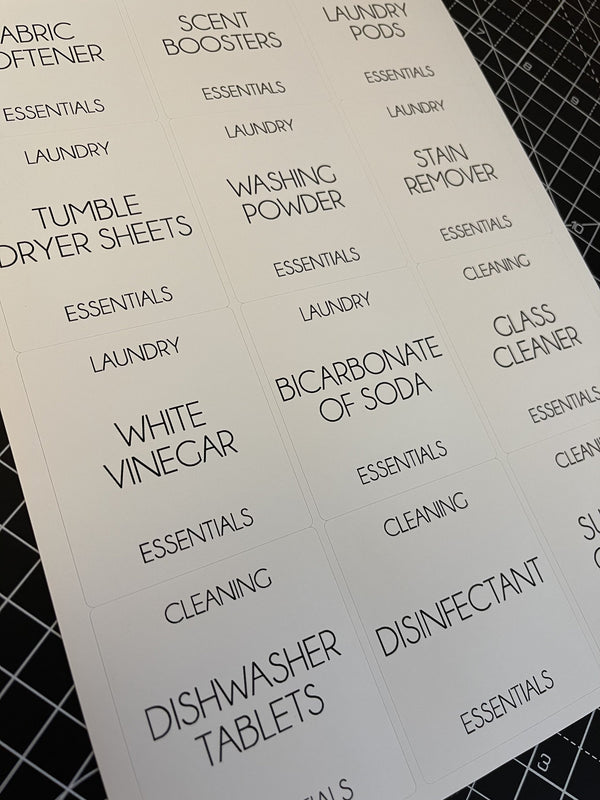 Laundry & Cleaning Waterproof White Sticker Bundle Fine Font - 6.35cm