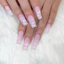 Pink Cow Design False Nail French Full Cover Long Coffin Fake Nails