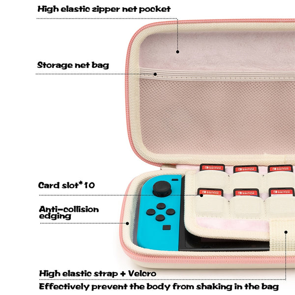 Pink Cute Cat Storage Bag for Nintendo Switch Case Game Portable
