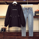 Plus 4XL Women Sweatershirt Suit Tracksuit Hoodie Top And Denim Jean
