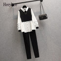 Plus Size 4XL Women Office Ladies Suit Black White Shirt Top And Pant
