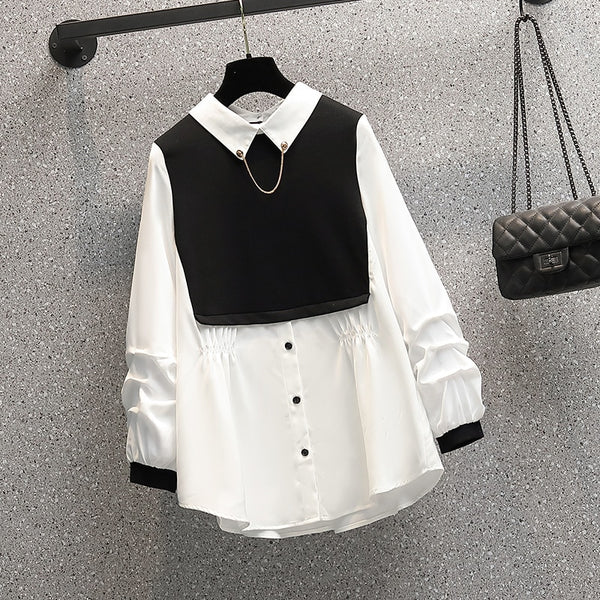 Plus Size 4XL Women Office Ladies Suit Black White Shirt Top And Pant