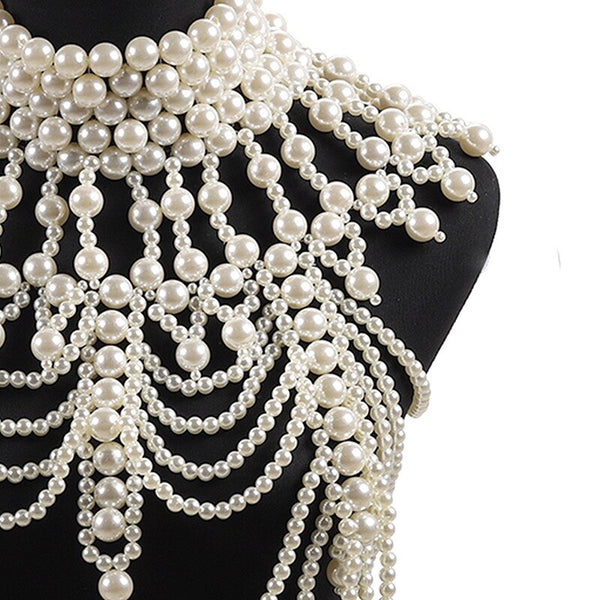 Retro advanced Pearls Crystal Body Jewelry Chain Sexyhandmade beaded