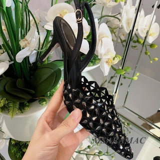 Buy black Sexy Lace Hollow Crystal High Heels
