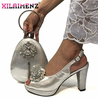 Buy silver Wedding Shoes And Bag Set