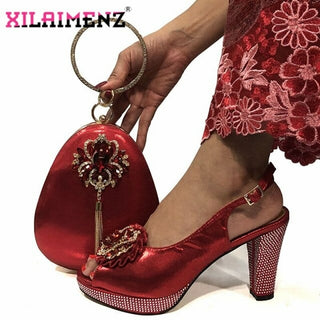 Buy red Wedding Shoes And Bag Set