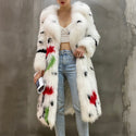 Winter 2021 New Knit Real Fox Fur  Coat With Big  Turndown Collar Long