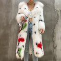 Winter 2021 New Knit Real Fox Fur  Coat With Big  Turndown Collar Long