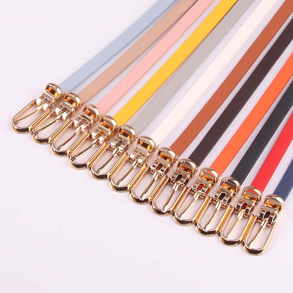 Women Faux Leather Belts Candy Color Thin Skinny Waistband Adjustable